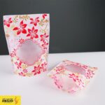 ถุงซิปล็อค ลายดอกไม้สีแดง มีหน้าต่าง ตั้งได้ สกรีนถุง งานสกรีน