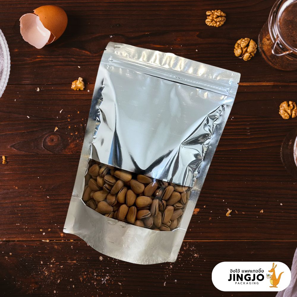 ถุงซิปล็อค-ถุงฟอยด์-สีเงินมีหน้าต่าง-ตั้งได้ ถุงซิปล็อค ถุงฟอยด์ สีเงินมีหน้าต่าง ตั้งได้